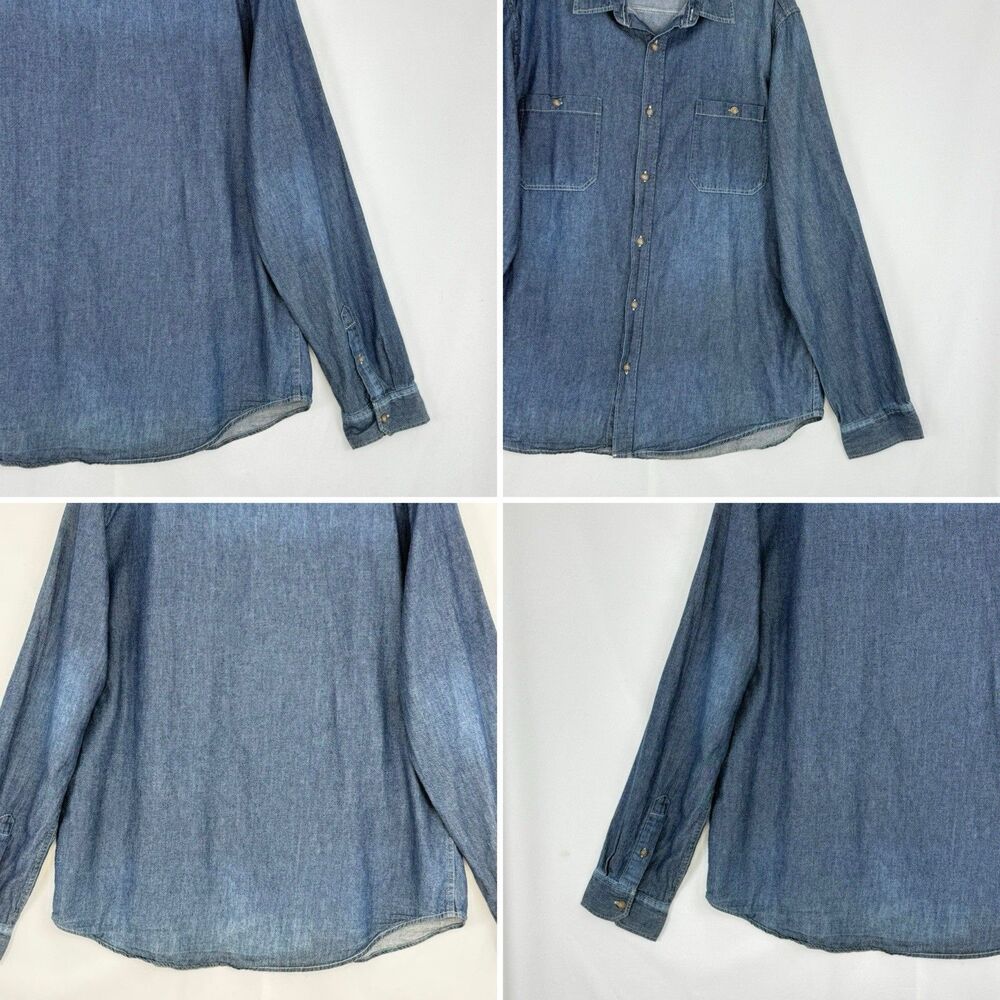 Men's Shirt XL Blue Denim Long Sleeve Button Up Pockets Classic Cotton Cape Juby - Picture 11 of 16